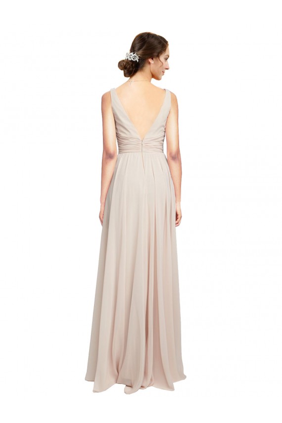 Sleeveless Cream Pink V-Neck Soft Chiffon A-Line Formal Dress / Bridesmaid Dress Brighton