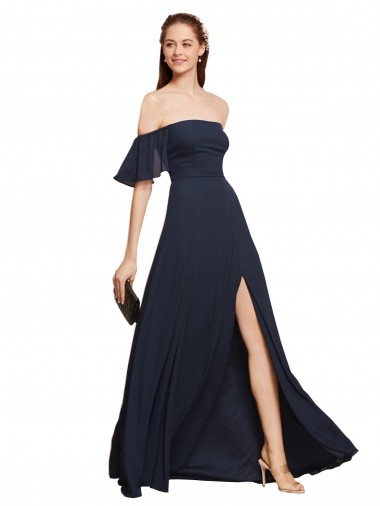 Sleeveless Off the Shoulder Soft Chiffon A-Line Prom Dress / Bridesmaid Dress Brighton