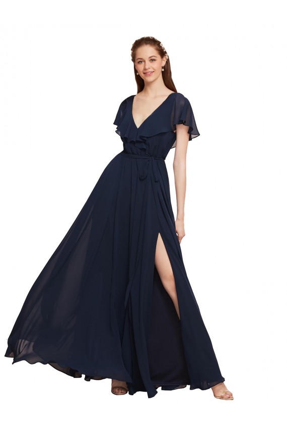 Cap Sleeves V-Neck V-Back Chiffon A-Line Evening Gowns / Bridesmaid Dresses Brighton