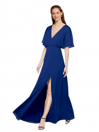 Flutter Sleeves V-Neck Open Back Chiffon A-Line Bridesmaid Dress / Evening Gowns Brighton