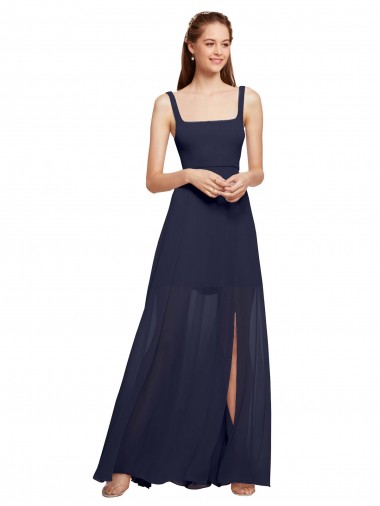 Sleeveless Dark Navy Spaghetti Straps Chiffon A-Line Bridesmaid Dress / Evening Dress Brighton