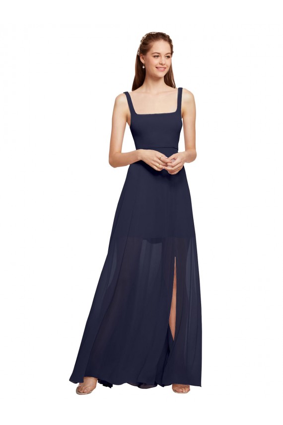 Sleeveless Dark Navy Spaghetti Straps Chiffon A-Line Bridesmaid Dress / Evening Dress Brighton