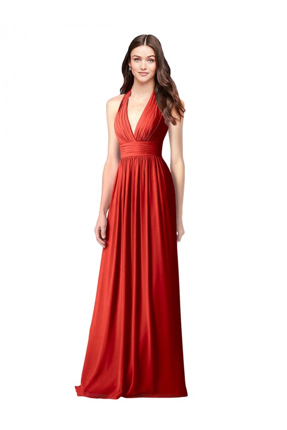 Sleeveless Halter Neck Open Back Soft Chiffon A-Line Bridesmaid Dress / Formal Dress Brighton