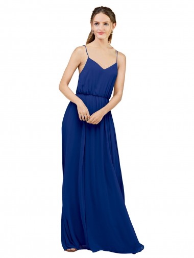 Sleeveless Royal Blue Spaghetti Straps Chiffon A-Line Bridesmaid Dress / Evening Dress Brighton
