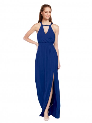 Sleeveless Royal Blue High Neck Soft Chiffon A-Line Bridesmaid Dress Brighton