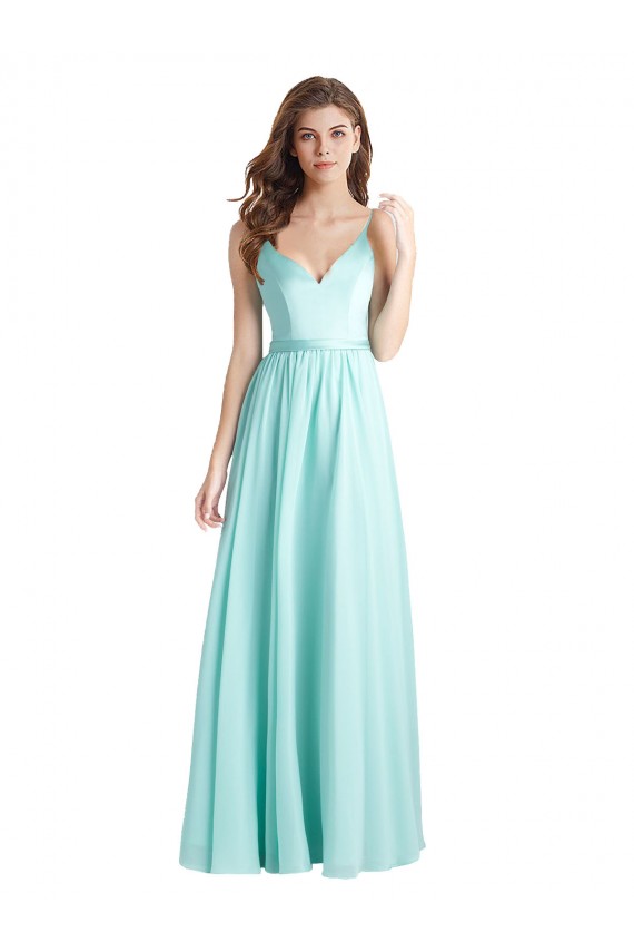 Sleeveless V-Neck V-Back Soft Chiffon & Satin A-Line Bridesmaid Dress Brighton