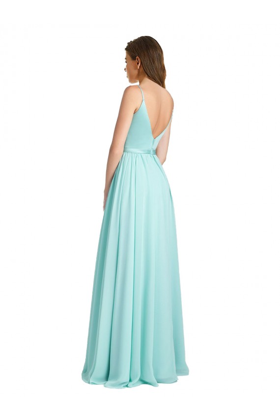 Sleeveless V-Neck V-Back Soft Chiffon & Satin A-Line Bridesmaid Dress Brighton