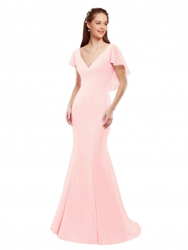 Flutter Sleeves V-Neck Low Back Soft Chiffon Mermaid Bridesmaid Dress Brighton