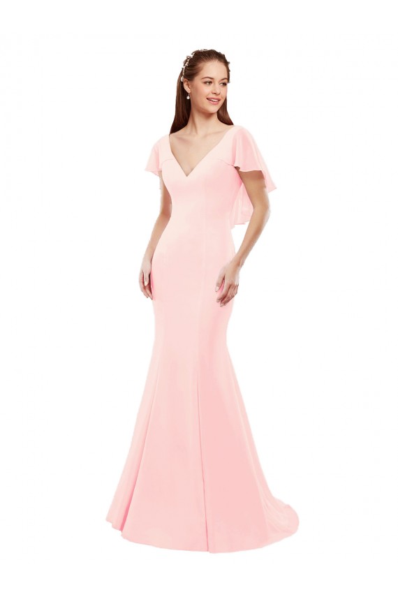 Flutter Sleeves V-Neck Low Back Soft Chiffon Mermaid Bridesmaid Dress Brighton