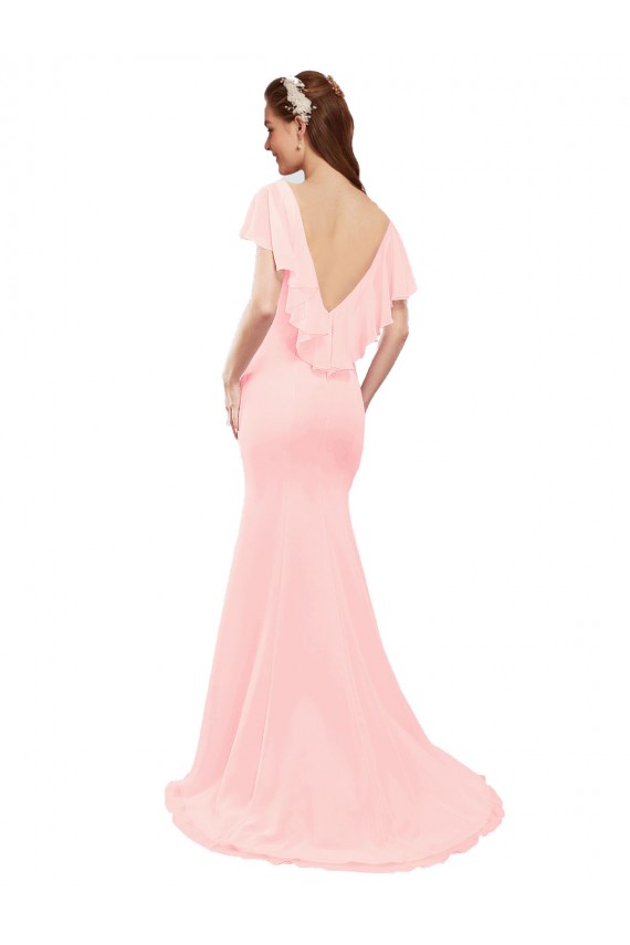 Flutter Sleeves V-Neck Low Back Soft Chiffon Mermaid Bridesmaid Dress Brighton
