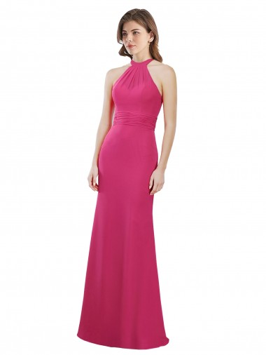 Sleeveless Halter Neck Criss Cross Open Back Soft Chiffon A-Line Bridesmaid Dress Brighton