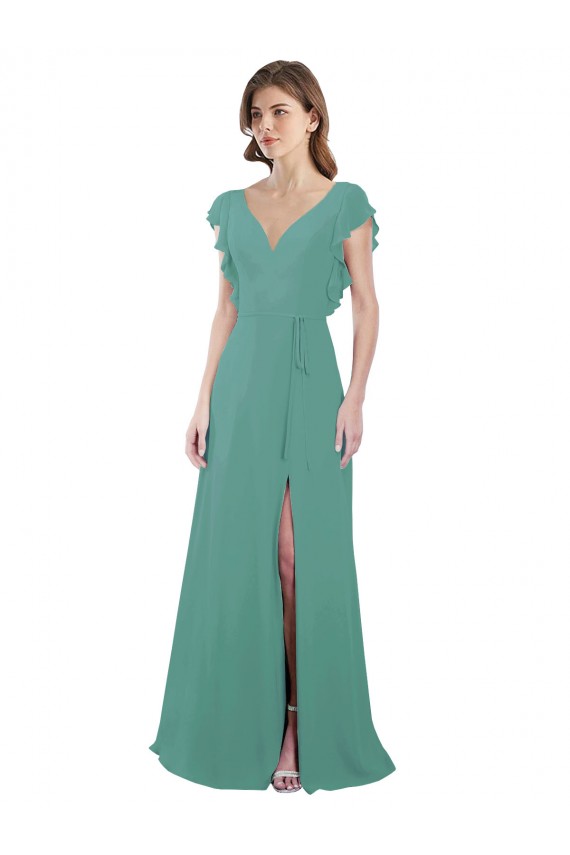 Cap Sleeves V-Neck V-Back Soft Chiffon A-Line Formal Dress / Bridesmaid Dress Brighton
