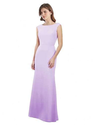 Cap Sleeves Round Neck Open Back Soft Chiffon Column Bridesmaid Dress Brighton