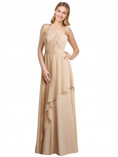 Sleeveless Spaghetti Straps Criss Cross Open Back Soft Chiffon A-Line Bridesmaid Dress Brighton