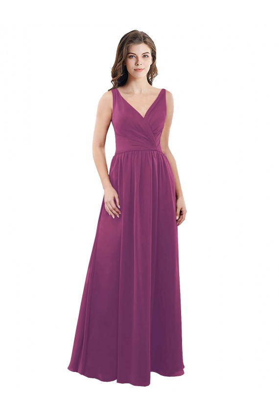 Sleeveless Wild Berry V-Neck V-Back Soft Chiffon A-Line Bridesmaid Dress Brighton