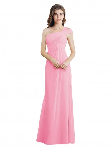 Sleeveless Barely Pink One Shoulder Chiffon A-Line Bridesmaid Dress Brighton