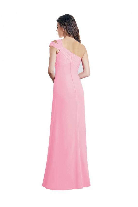 Sleeveless Barely Pink One Shoulder Chiffon A-Line Bridesmaid Dress Brighton