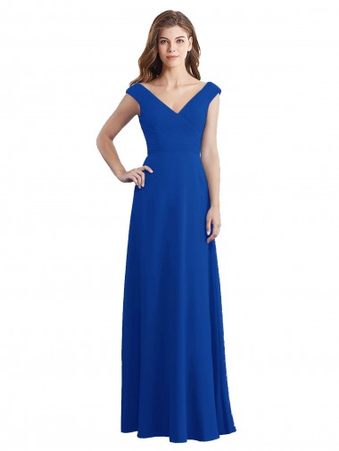 Sleeveless Royal Blue V-Neck Chiffon A-Line Bridesmaid Dress / Evening Dress Brighton