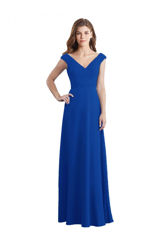 Sleeveless Royal Blue V-Neck Chiffon A-Line Bridesmaid Dress / Evening Dress Brighton