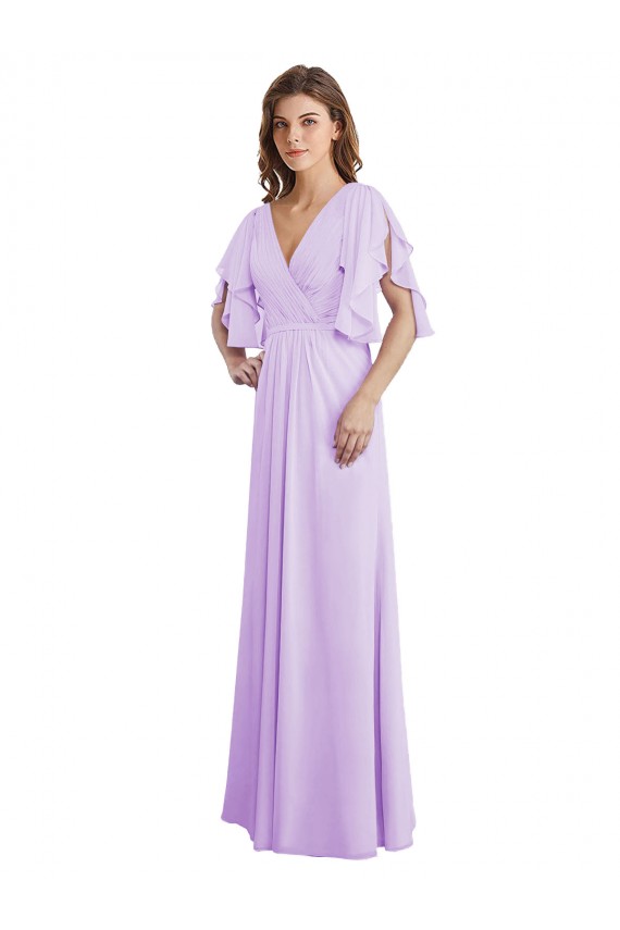 Split Sleeves V-Neck V-Back Soft Chiffon A-Line Bridesmaid Dress Brighton