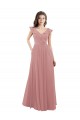 Cap Sleeves Dusty Pink V-Neck V-Back Soft Chiffon A-Line Bridesmaid Dress Brighton