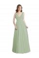 Sleeveless Smoke Green V-Neck V-Back Soft Chiffon A-Line Formal Dress / Bridesmaid Dress Brighton