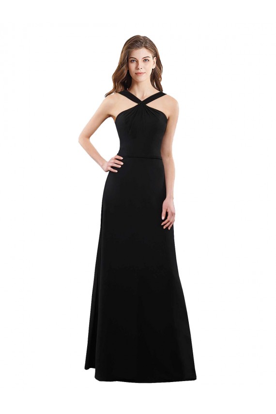 Sleeveless Black Halter Neck Open Back Soft Chiffon A-Line Bridesmaid Dress Brighton