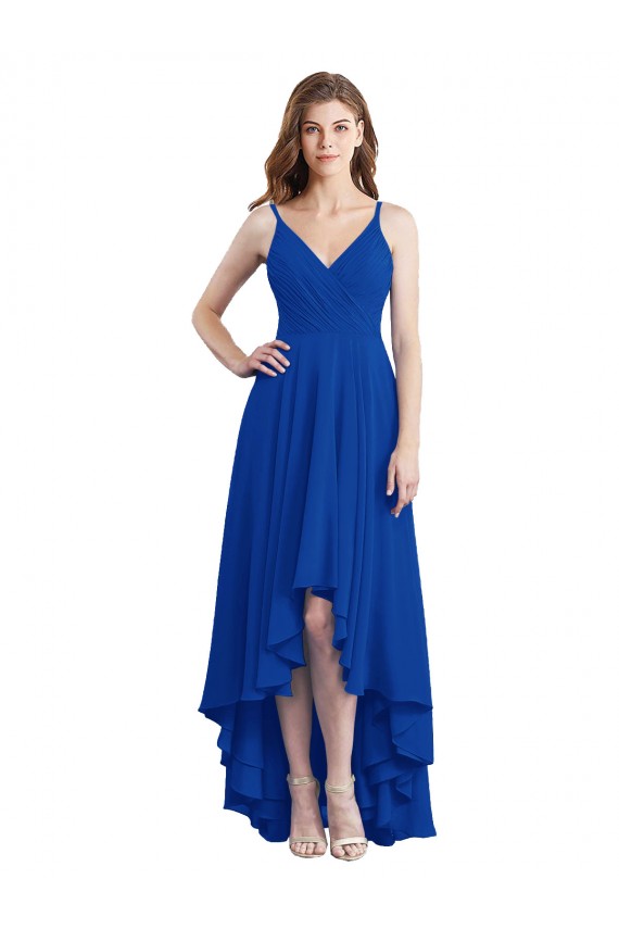 Sleeveless Royal Blue Spaghetti Straps Open Back Soft Chiffon A-Line High Low Bridesmaid Dress Brighton