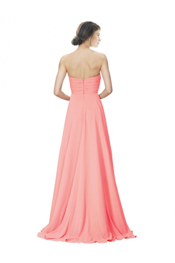 Sleeveless Peach Strapless Soft Chiffon A-Line Bridesmaid Dress Brighton