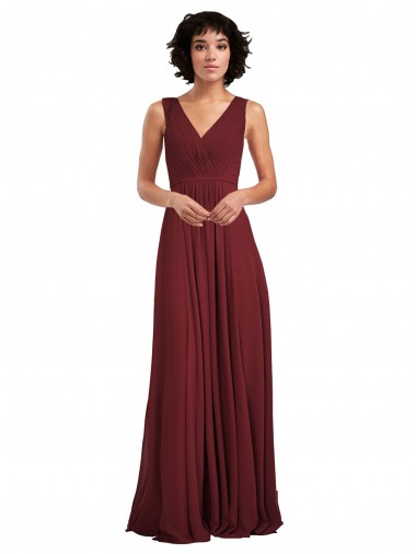 Sleeveless Burgundy V-Neck V-Back Soft Chiffon A-Line Bridesmaid Dress Brighton