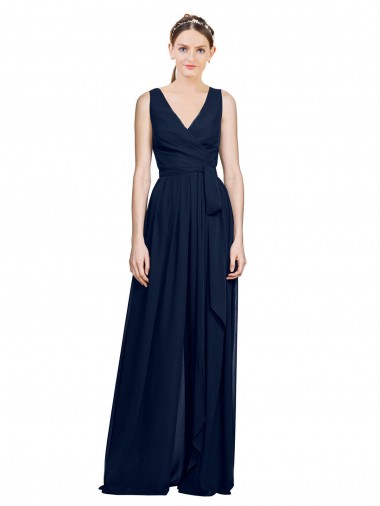 Sleeveless Dark Navy V-Neck Chiffon A-Line Wedding Party Dress Brighton