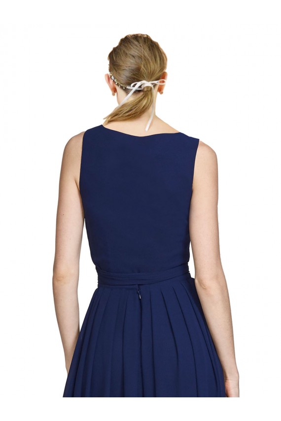Sleeveless Dark Navy V-Neck Chiffon A-Line Wedding Party Dress Brighton
