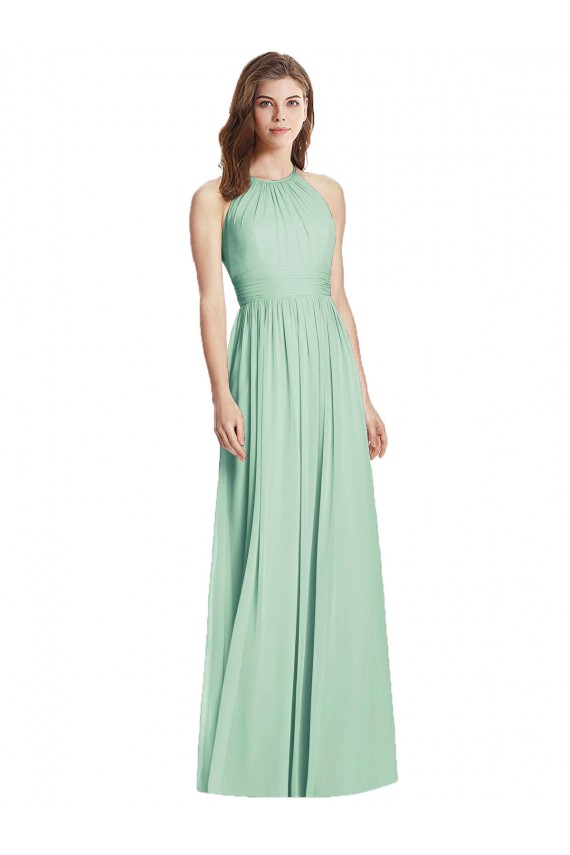 Sleeveless Halter Neck Open Back Soft Chiffon A-Line Semi Formal Evening Dress / Bridesmaid Dress Brighton
