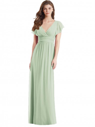 Flutter Sleeves V-Neck Open Back Soft Chiffon Trumpet Bridesmaid Dress Brighton