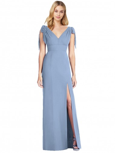 Sleeveless Dusty Blue V-Neck V-Back Soft Chiffon Mermaid Bridesmaid Dress Brighton