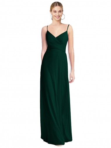 Sleeveless Ever Green Spaghetti Straps Low Back Soft Chiffon A-Line Bridesmaid Dress Brighton