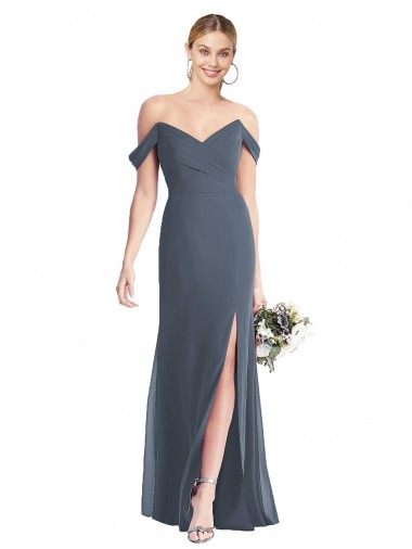 Sleeveless Off the Shoulder Low Back Soft Chiffon Trumpet Bridesmaid Dress Brighton