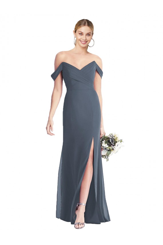 Sleeveless Off the Shoulder Low Back Soft Chiffon Trumpet Bridesmaid Dress Brighton