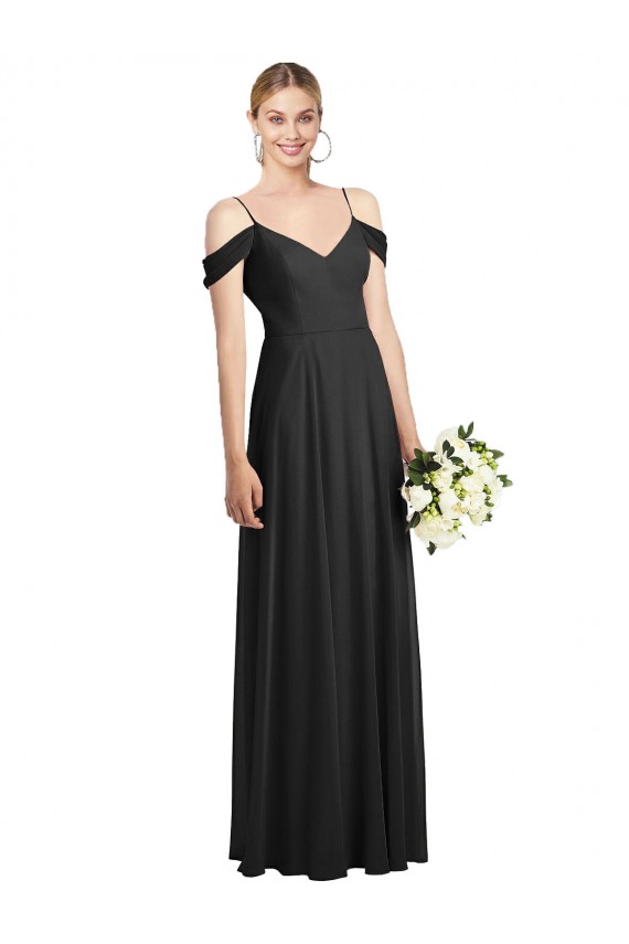 Cold Shoulder Spaghetti Straps Soft Chiffon A-Line Semi Formal Evening Dress / Bridesmaid Dress Brighton