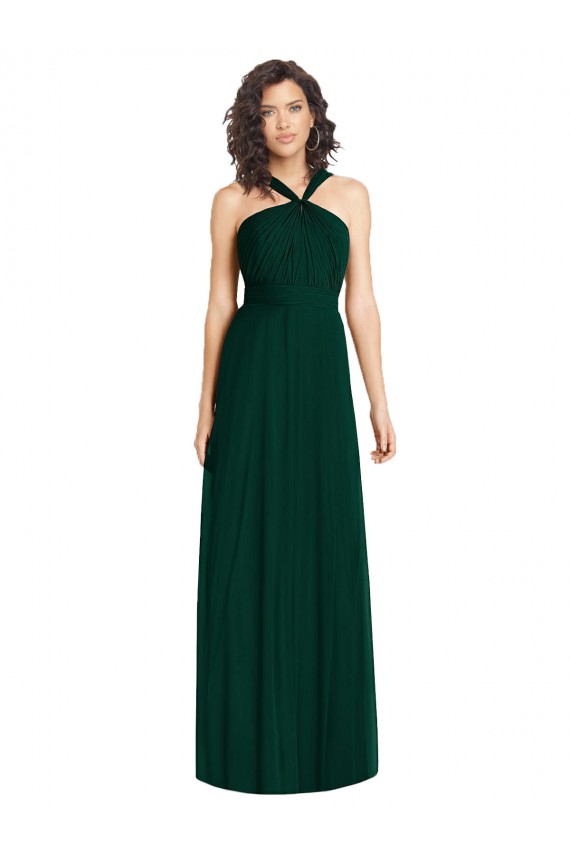 Sleeveless Ever Green Halter Neck Soft Chiffon A-Line Bridesmaid Dress Brighton