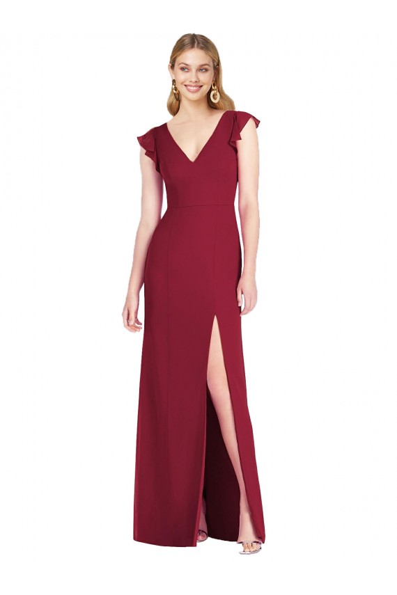 Ruffle Sleeves V-Neck Tie Back Soft Chiffon Mermaid Bridesmaid Dress Brighton