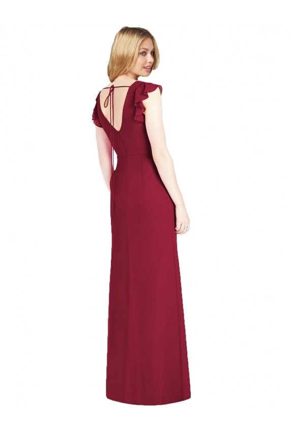 Ruffle Sleeves V-Neck Tie Back Soft Chiffon Mermaid Bridesmaid Dress Brighton