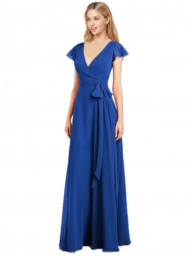 Flutter Sleeves V-Neck Lxue Chiffon A-Line Bridesmaid Dress Brighton