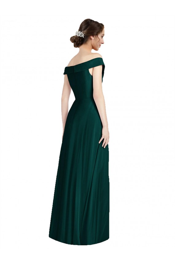 Sleeveless Ever Green Off the Shoulder Soft Chiffon A-Line Formal Dress / Bridesmaid Dress Brighton