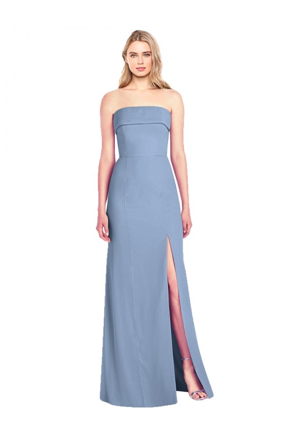 Sleeveless Dusty Blue Strapless Soft Chiffon Trumpet Bridesmaid Dress Brighton
