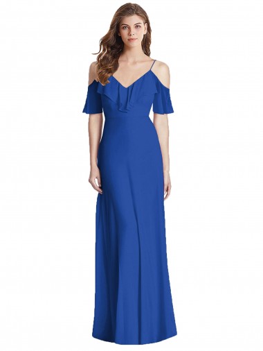 Cold Shoulder Spaghetti Straps V-Back Soft Chiffon Trumpet Semi Formal Evening Dress / Bridesmaid Dress Brighton
