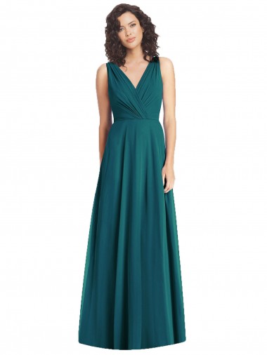 Sleeveless Hunter V-Neck V-Back Chiffon A-Line Wedding Party Dress Brighton