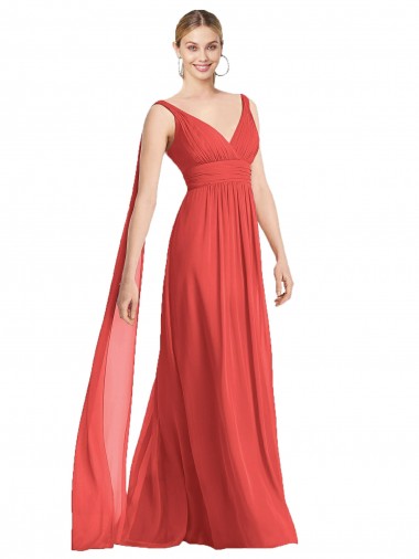 Sleeveless Firecracker V-Neck Low Back Soft Chiffon A-Line Bridesmaid Dress Brighton