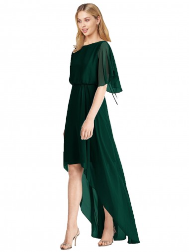 Flutter Sleeves Round Neck Open Back Soft Chiffon A-Line High Low Bridesmaid Dress Brighton