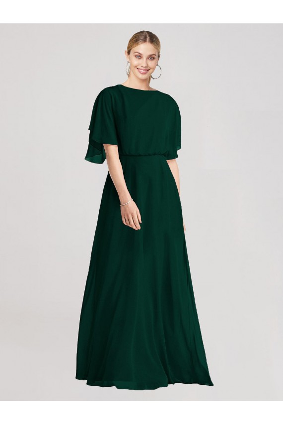 Flutter Sleeves Round Neck Open Back Soft Chiffon A-Line Bridesmaid Dress Brighton